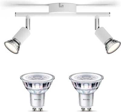 Philips Limbali Opbouwspot (Wit) - Warmwit Licht - Plafondspot met 2 Lichtpunten - GU10 - SceneSwitch - Eenvoudig Dimbaar met Je Klassieke Schakelaar