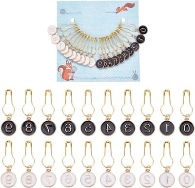 20 Stuks Genummerde Stekenmarkeerders 0-9 in 2 Kleuren, Haakjes, Legering, Emaille, Voor Breien, Weven en Sieraden Maken