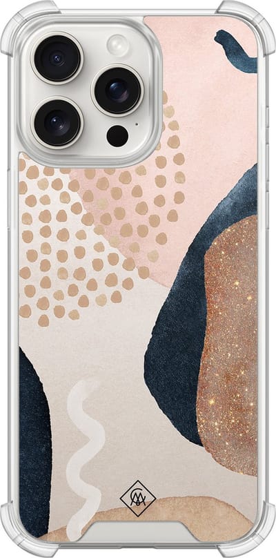 Casimoda® hoesje - Geschikt voor iPhone 15 Pro Max - Abstract Dots - Shockproof case - Extra sterk - TPU/polycarbonaat - Bruin/beige, Transparant