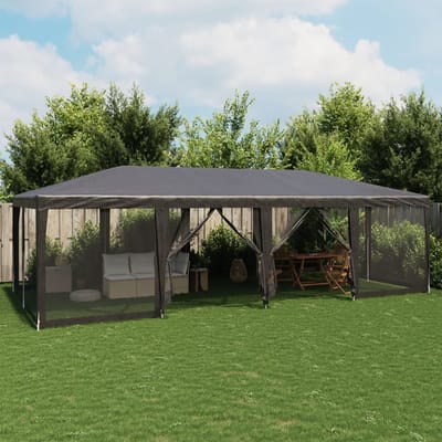 vidaXL - Partytent - met - 12 - mesh - zijwanden - 8x4 - m - HDPE - antracietkleurig