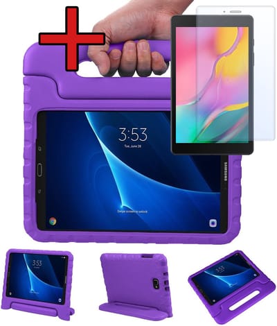 Hoesje - Geschikt voor Samsung Galaxy Tab A 10.1 (2016) - Met Screenprotector - Kinderhoes - Shockproof Bumper - Kidsproof Case - Tablethoes - Kinder Hoes Cover - Paars