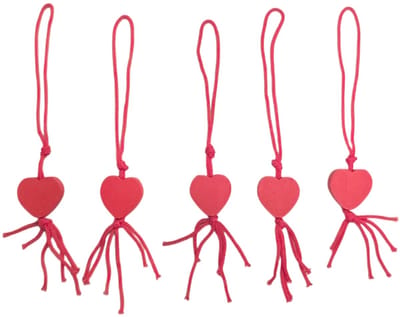Fako Bijoux - Hartje Rood Geluksbrenger - Gelukshanger - Lucky Heart - Gelukspoppetjes - Hout - Rood - 50 Stuks