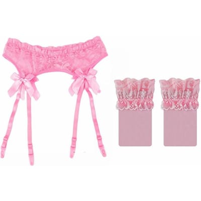 Roze Rood Wit Zwart Kant Strik Bruiloft Kousenbanden Vrouwen Sexy Dunne Transparante Kousenbanden Jarretelgordel Voor Dijhoge Kousen One Size pink
