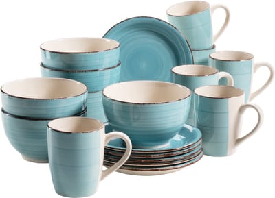 Mäser LUMACA 18-delig ontbijtservies in blauw - compleet servies voor 6 personen met borden, kommen en mokken - keramisch serviesset voor dagelijks gebruik en speciale gelegenheden
