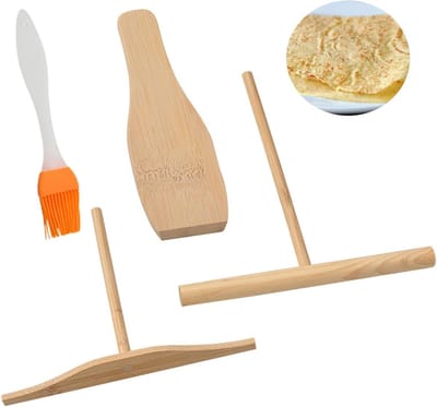 Pannenkoek Accessoires - Bakgereedschap Set - Crepes Maken - Duurzaam Bamboe Hout - 4 Delige Set - Houtkleur