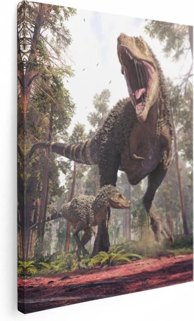 Artaza Canvas Schilderij T-Rex - 30x40 cm - Klein - Wanddecoratie Bos - Muurdecoratie Dieren - Kamer Accessoires