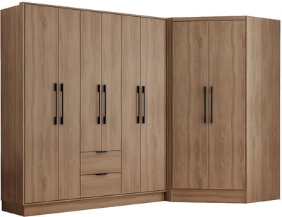 Vente-unique Hoekkast met 8 deuren en 2 lades - L263 cm - Kleur: houteffect - FEOVA