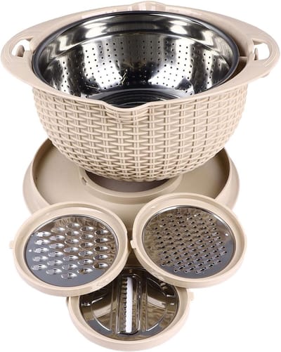 4-in-1 Mengkom Set met Vergiet, Snijder, Deksel en Rasp - Ideaal voor Salades, Fruit en Groenten, Keuken Must-have