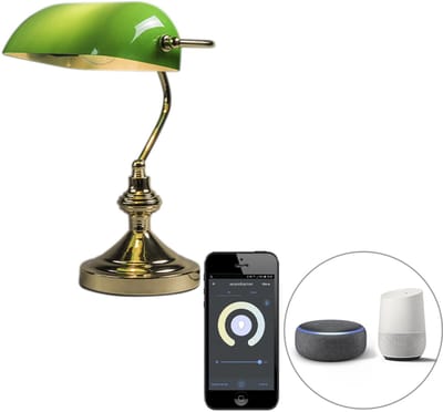 QAZQA banker - Retro Dimbare LED Smart Notarislamp | Bankierslamp incl. wifi met Dimmer - 1 lichts - H 36 cm - Groen - Woonkamer | Slaapkamer