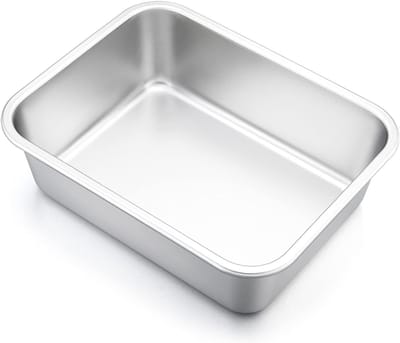 Ronde bakplaat van roestvrij staal, 32 x 25 x 8 cm, ideaal voor lasagne, brownies en ovenschotels, vaatwasserbestendig en hittebestendig