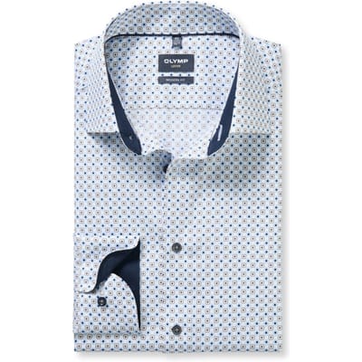 OLYMP Luxor modern fit overhemd - dobby - wit met blauw dessin
