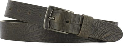 Leren Riem Heren/Dames Krokoprint | 3.5cm breed | Riemmaat: 105cm (totale lengte: 120cm) | 100% echt leer | Kleur: grijs | Nikkelvrije gesp