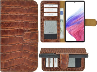 MoDo hoesje Geschikt voor Samsung Galaxy A73 5G - Leer Book Case - Croco kaneelbruin