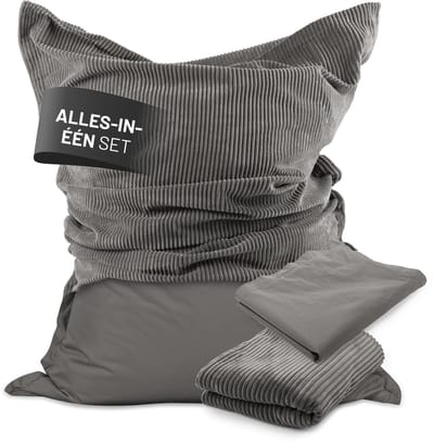 Lumaland Zitzak Classic XXL All-in-One Set Reuzenzitzak met corduroy & outdoor hoes Indoor Outdoor Bank Fauteuil EPS-vulling Afneembare hoes