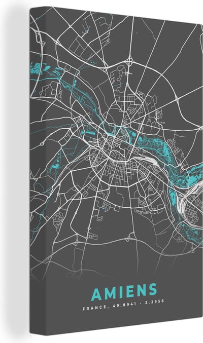 Canvas Schilderij Amiens - Stadskaart - Kaart - Plattegrond - Frankrijk - 20x30 cm - Wanddecoratie