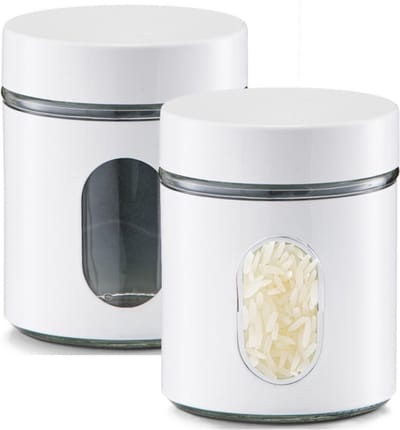Zeller Voorraadpot - 2x - 600 ml - wit - met venster - luchtdicht - voedsel bus