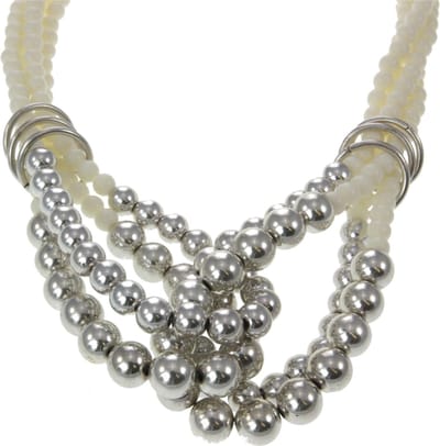 Behave - Witte kralenketting met zilverkleurige details - Nikkelvrij - 42 cm