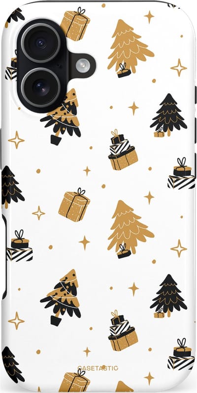 Casetastic hoesje geschikt voor Apple iPhone 17 - MagSafe - Dubbellaagse bescherming - Kerst met Cadeautjes - Fashion Case - Wit Beige Donkergrijs