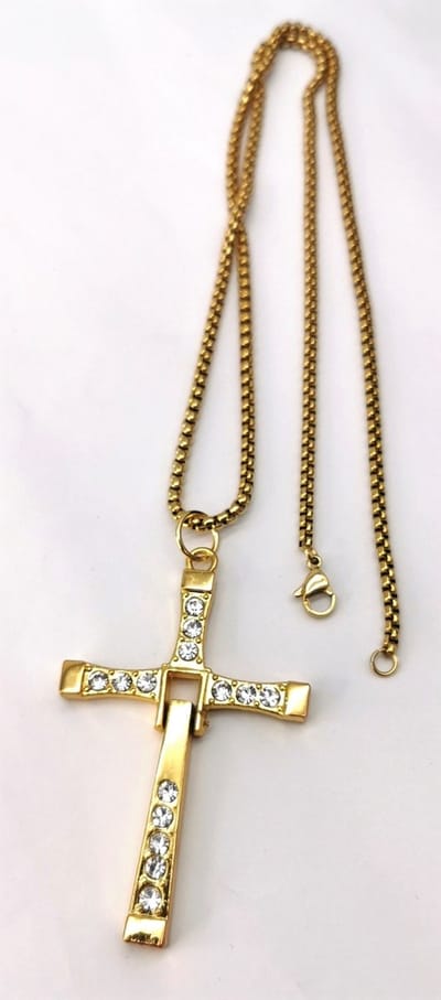 60cm RVS goudkleurig heren ketting, beweegbaar kruishanger. bekend van de film "Fast and Furious"