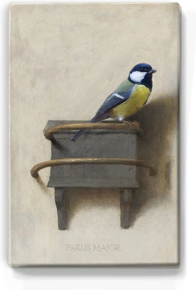 Koolmeesje - Mini Laqueprint - 9,6 x 14,6 cm - Niet van echt te onderscheiden handgelakt schilderijtje op hout - Mooier dan een print op canvas.