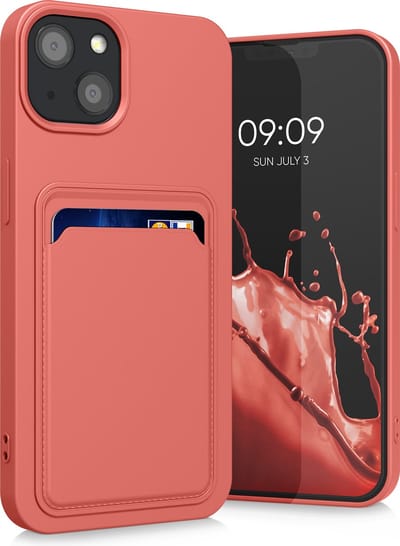kwmobile telefoonhoesje geschikt voor Apple iPhone 13 - Hoesje met pasjeshouder - TPU case in koraal