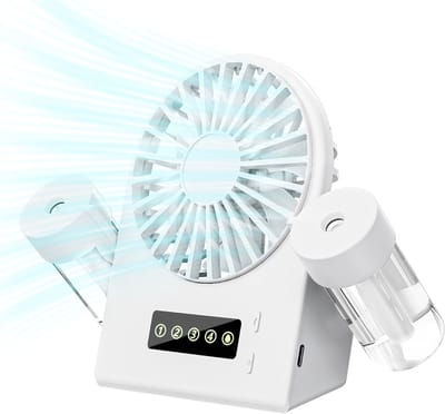 Handventilator Waternevel - Mini USB Ventilator - Koelte Onderweg - 4 Snelheden Instelbaar - 16x13x5 cm - Wit