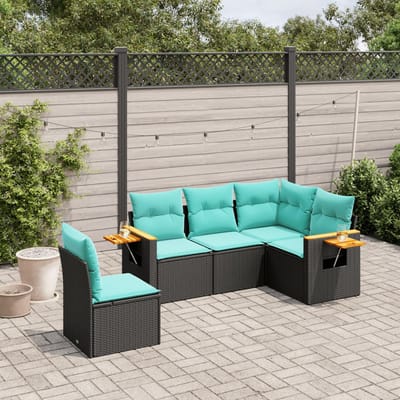 vidaXL - 5-delige - Loungeset - met - kussens - poly - rattan - zwart