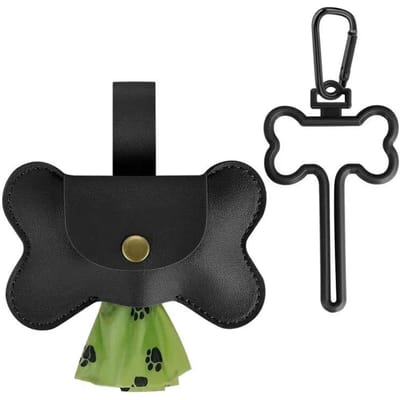 Hondenpoepzakjes Dispenser met Riemclip Huisdier Afvalzakjes Dispenser voor Hondenpoeper Huisdier Outdoor Poepzakjes Lederen Houder zwart