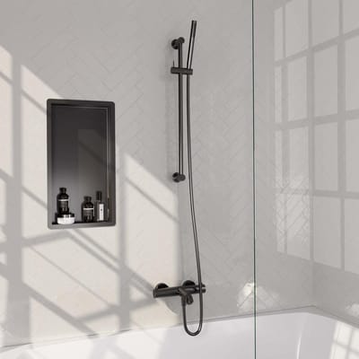 Brauer Gunmetal Edition Opbouw Baddouche Thermostaatkraan - Staaf - Doucheslang - Glijstang - Handdouche - Gunmetal Geborsteld Pvd