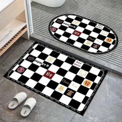 Eenvoudige Wind Diatomeeënaarde Schakbord Badkamervloermat Zwart-wit Rooster Vochtregulerend Antislipmat Keukendeur Sneldrogende Mat 40 * 60cm