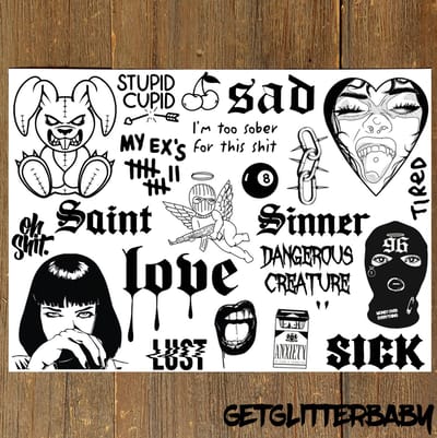 GetGlitterBaby® - Stoere Tattoos / Tijdelijke Tattoo / Henna Plak Nep Tatoeage voor Volwassenen / Festival Tattoes / Fake Temporary Halloween Tattoo
