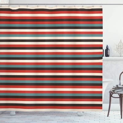 ABAKUHAUS Douchegordijn – Gestreept Vintage jaren '60 – Rood-beige 175x200 cm
