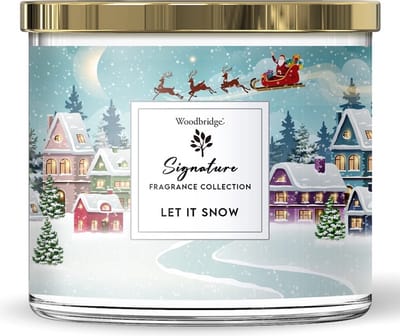 Woodbridge - Luxe Geurkaars Kerst Met 3 lonten LET IT SNOW - citroen ceder kaneel kruidnagel