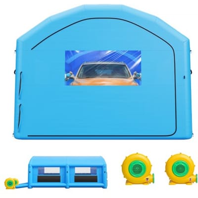VEVOR Opblaasbare Spuitcabine 8x4,5x3 m Spuitcabine Tent Blauw, met 750W & 950W Blowers, Actieve Koolstoffiltratie, Gebogen Dak voor Pick-ups & Kleine Speedboten, Draagbaar