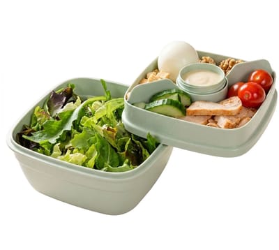 Lock&Lock Salade Lunchbox to go - Saladebox - 950 ml - Met Vakjes - Lekvrij - BPA vrij - PFAS vrij - Lunchbox - Bentobox - Snackbox - Salade bakjes - Salade to go - Lunchtrommel - Volwassenen en Kinderen - Groen