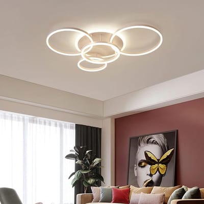Led Plafondlamp - Dimbaar met Afstandsbediening - 5 Ringen - 80 Watt - Design - Wit - Plafonniere - Modern - LED Lamp - Woonkamer - Kamer - Eetkamer - Eettafel - Keuken - Slaapkamer - Cafe - Restaurant - Horeca