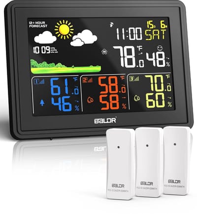 Draadloos Weerstation met 3 Draadloze Sensoren, Kleurenscherm, Weersvoorspelling, Thermometer, Hygrometer en Barometer