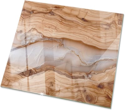 Tulup Tafelblad Glas - Natuurlijk Hout Met Hars Veiligheidsglas - 50 cm x 50 cm - Beige Gehard Glas - Vierkant Tafelblad Glas - Glazen Tafelblad voor de Woonkamer - Glazen Plaat