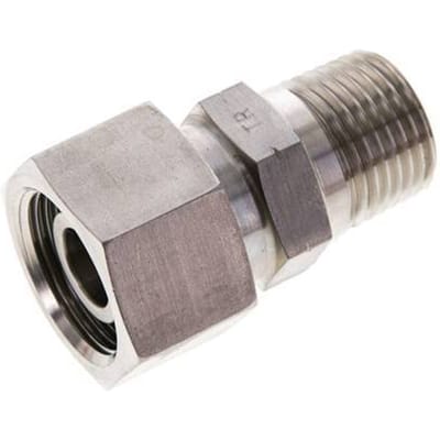 16S & 1/2'' NPT RVS Rechte Draaidoorvoer Buitendraad 400bar FKM O-ring en Afdichtconus Verstelbaar ISO 8434-1