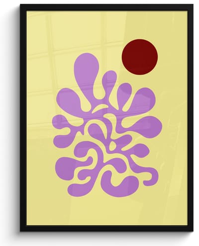 Poster in lijst - Fotolijst 60x80 cm - Posters - Koraal - Cirkel - Abstract - Geel - Posterlijst zwart - Decoratie - Wanddecoratie woonkamer - Muurdecoratie slaapkamer