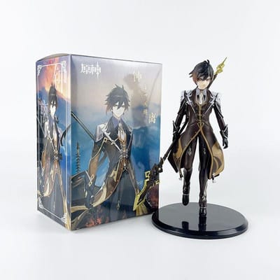 19CM Genshin Impact Zhongli Klee Hu Tao Paimon Figurine Anime Figurine d'Action en PVC Modèle Sculpture Décoration de Bureau Faite à la Main With box gray