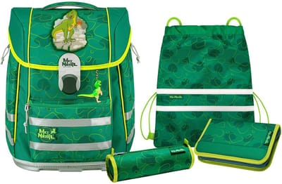 McNeill Schooltas Biggy Schoolbag Set 5-delig Dino Donkergroen Groene