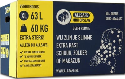 ALLSAFE Professionele verhuisdozen 10 stuks - XL verhuisdoos tot 60 kg - 63 liter - Autolock - Zelfsluitend - Extra groot en stevig