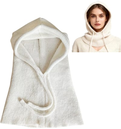 Mooie capuchon nepkraag met trekkoord wit deels wol| kraag met capuchon UNISEX| Wol kraag voor dames| Fashion trends