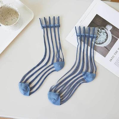 Mode Gestreepte Mesh Glas Zijden Sokken Voor Vrouwen Dunne Transparante Elastische Zomer Nylon Sokken Ademende Middenbuis Sokken One Size