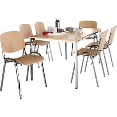 Set van 6 ISO WOOD stoelen en 1 tafel 1600 x 800 mm, beukendecor