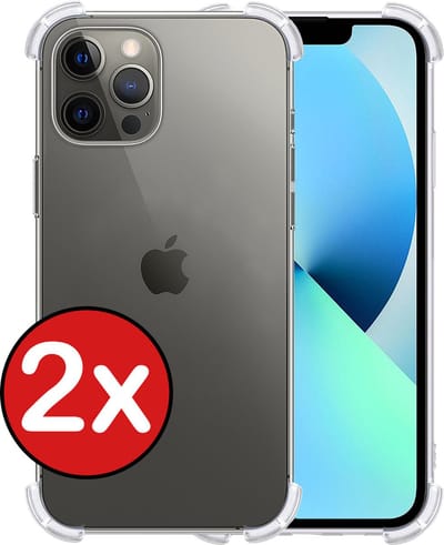 Hoesje - 2 Stuks - Geschikt voor Apple iPhone 14 Pro - Sterk & Shockproof - Back Cover - Siliconen Case - Telefoon Hoes Shock Proof - Telefoonhoes - Transparant