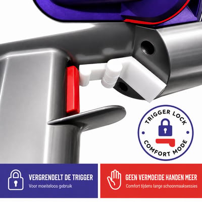 Trigger Vergrendeling Geschikt voor Dyson V10 – Trigger Lock voor Steelstofzuiger – Handvrij Stofzuigen – Ergonomische Triggerhouder – Eenvoudige Montage – Wit