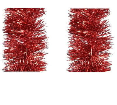 Kerstboomslingers - 2x stuks - rood - folie - 270 x 10 cm - kerstguirlandes/kerstboomversiering