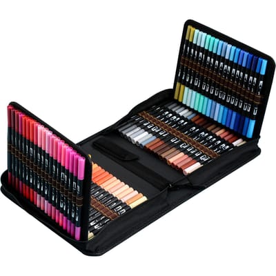 Dual Tip Brush Pens 120 kleuren Art Markers Set met penseel en fijne tips Gekleurde pen voor kinderen Black Handle black